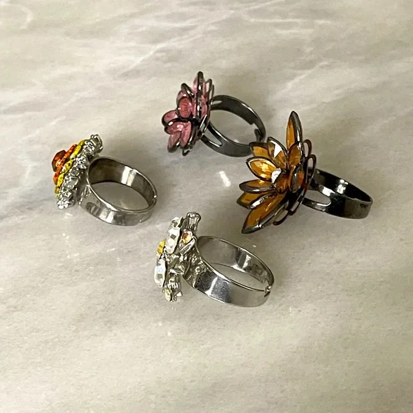 Floral Multi-Color Statement Ring Set - Picture 2 of 5